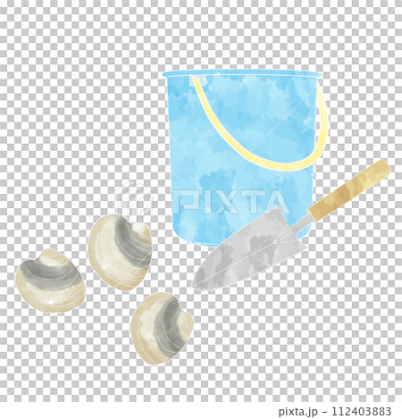 Clam picking set watercolor illustration 112403883