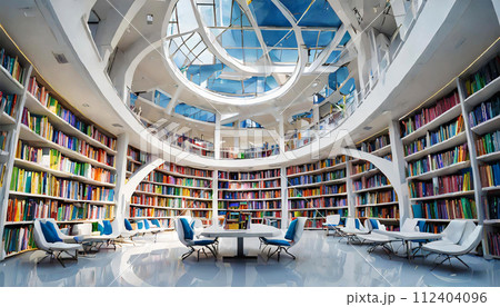 Futuristic and Modern White Public Library - Generative Ai 112404096