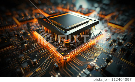Futuristic High-tech CPU Central Processor Unit of a Supercomputer - Generative Ai 112404097