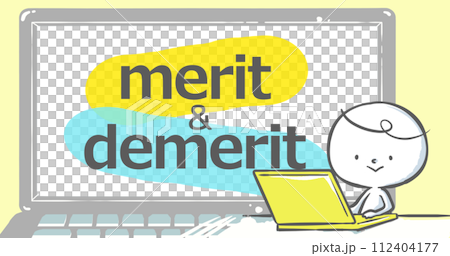 [可在部落格上使用的引人注目] 筆記型電腦和白人，帶有文字“優點和缺點” 112404177