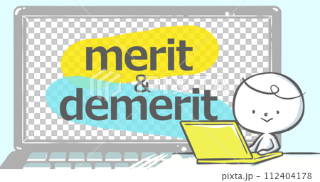 [可在部落格上使用的引人注目] 筆記型電腦和白人，帶有文字“優點和缺點” 112404178