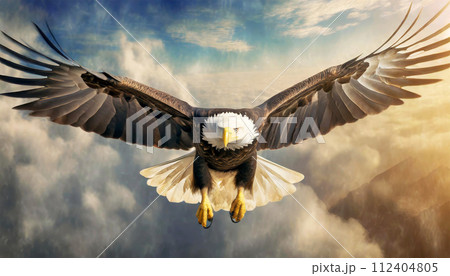 American Bald Eagle Flying with Spread Wings - Generative Ai 112404805