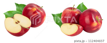 Red apple with half isolated on white background with full depth of field Red apple with half isolated on white background with full depth of field 112404837