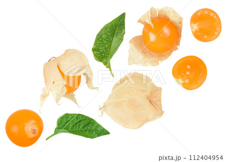 Cape gooseberry or physalis isolated on white background wit with full depth of field. Top view. Flat lay Cape gooseberry or physalis isolated on white background wit with full depth of field. Top view. Flat lay 112404954