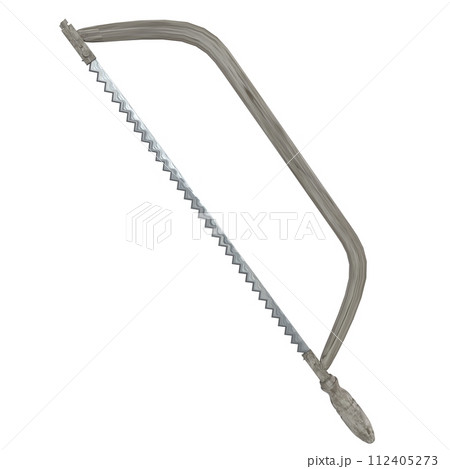 A silver and white saw with a wooden handle A silver and white saw with a wooden handle 112405273
