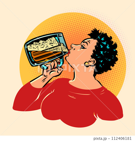 Promotions and offers for bar and tavern clients. A woman with a short haircut drinks beer. October fest and its participants enjoy the holiday. Promotions and offers for bar and tavern clients. A woman with a short haircut drinks beer. October fest and its participants enjoy the holiday. 112406181