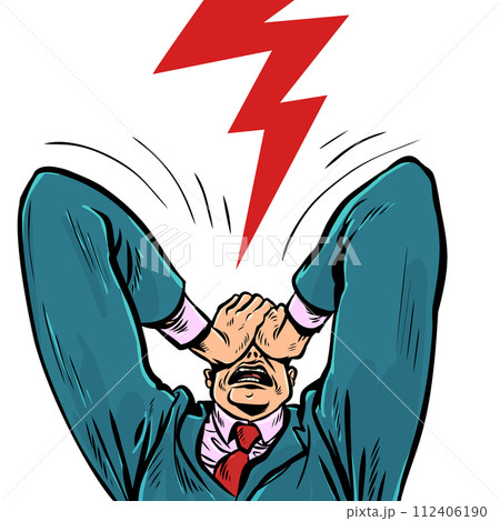 The man in the suit grabbed his head. The boss is unhappy with the incredible losses in the company. Tense business situation with a difficult decision. The man in the suit grabbed his head. The boss is unhappy with the incredible losses in the company. Tense business situation with a difficult decision. 112406190