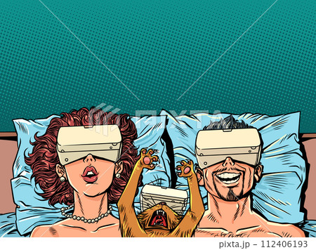 The family lives life in a new, alternative VR reality. Technological possibilities are interesting to spend your leisure time at home in a gadget. A threat to the construction of a new social unit The family lives life in a new, alternative VR reality. Technological possibilities are interesting to spend your leisure time at home in a gadget. A threat to the construction of a new social unit 112406193