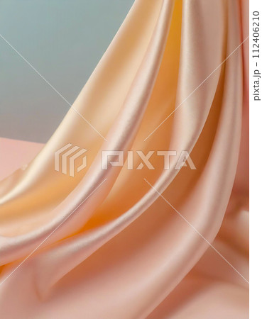 淡いピンクとゴールドの柔らかなサテンの布（AI生成画像） 112406210