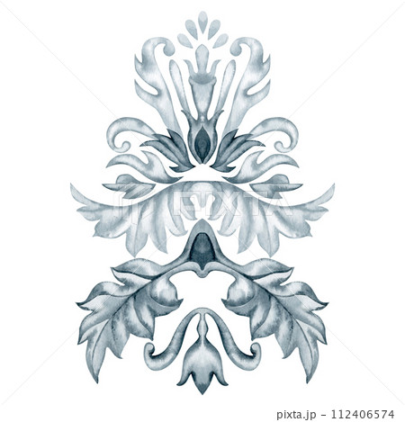 Watercolor gray monochrome hand drawn flower for pattern design, borders, frames, background for textiles, fabrics, postcard, souvenirs, packaging, scrapbooking, invitations and greeting cards 112406574