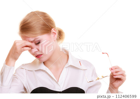 Headache. Woman suffering from head pain isolated. Headache. Woman suffering from head pain isolated. 112406599