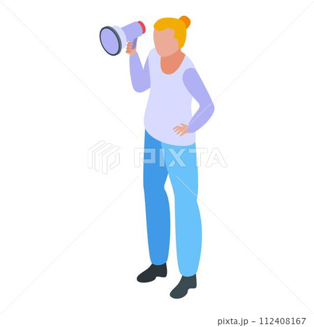 Monetization woman megaphone icon. Isometric of monetization woman megaphone vector icon for web design isolated on white background 112408167