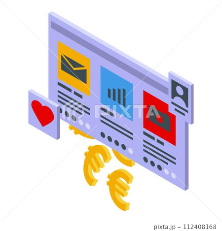 Web monetization icon. Isometric of web monetization vector icon for web design isolated on white background 112408168