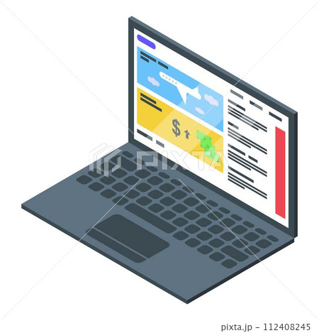 Laptop reportage icon. Isometric of laptop reportage vector icon for web design isolated on white background 112408245