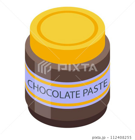 Chocolate paste glass jar icon. Isometric of chocolate paste glass jar vector icon for web design isolated on white background 112408255