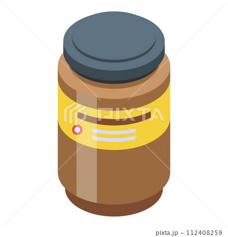 Chocolate paste milk jar icon. Isometric of chocolate paste milk jar vector icon for web design isolated on white background Chocolate paste milk jar icon. Isometric of chocolate paste milk jar vector icon for web design isolated on white background 112408259