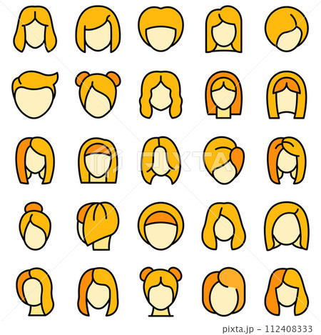 Wig icons set. Outline set of wig vector icons thin line color flat on white 112408333