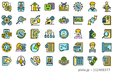 Agent icons set. Outline set of agent vector icons thin line color flat on white 112408377