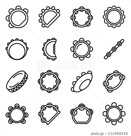 Tambourine icons set. Outline set of tambourine vector icons for web design isolated on white background 112408558