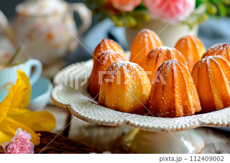 Classic French madeleine cookies, buttery and delicate, mini sponge cake baked in scallop mold 112409002