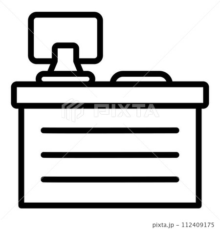 Office pc table icon. Outline office pc table vector icon for web design isolated on white background Office pc table icon. Outline office pc table vector icon for web design isolated on white background 112409175
