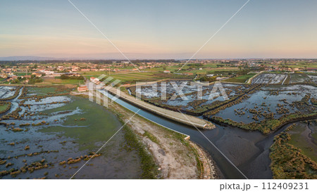 Aerial View of Ribeira do Gago at sunset 112409231
