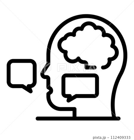 Brain speech discussion icon. Outline brain speech discussion vector icon for web design isolated on white background Brain speech discussion icon. Outline brain speech discussion vector icon for web design isolated on white background 112409333