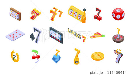 Lucky 7 icons set. Isometric set of lucky 7 vector icons for web design isolated on white background 112409414