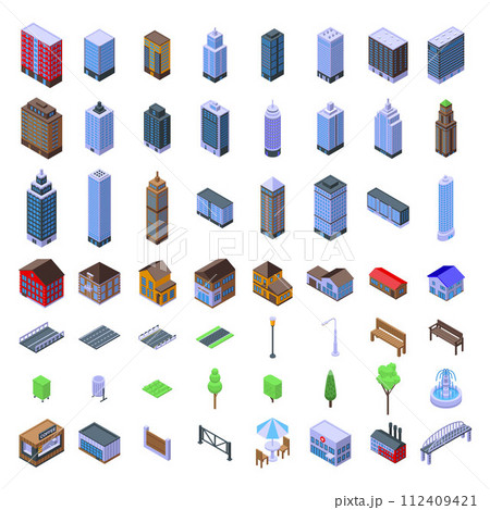City infrastructure icons set. Isometric set of city infrastructure vector icons for web design isolated on white background City infrastructure icons set. Isometric set of city infrastructure vector icons for web design isolated on white background 112409421