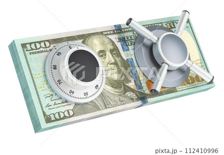 Dollar pack with safe combination lock, 3D rendering 112410996
