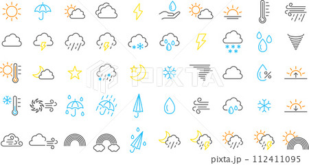 カラーの天候の線画イラストセット 112411095