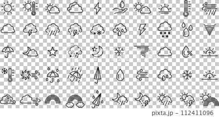 Monochrome weather line drawing illustration set 112411096