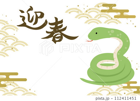 2025年巳年年賀状テンプレート横_ベクターイラスト 112411451