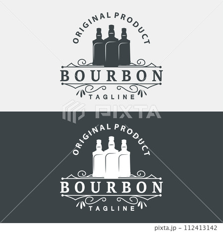 Whiskey Logo Design Old Drink Bottle Simple Style Retro Vintage Bar Restaurant Templet Illustration 112413142