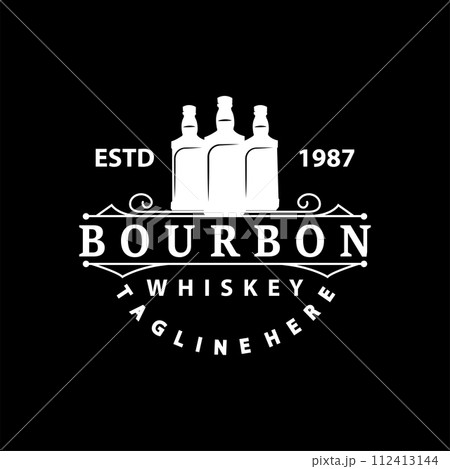 Whiskey Logo Design Old Drink Bottle Simple Style Retro Vintage Bar Restaurant Templet Illustration 112413144