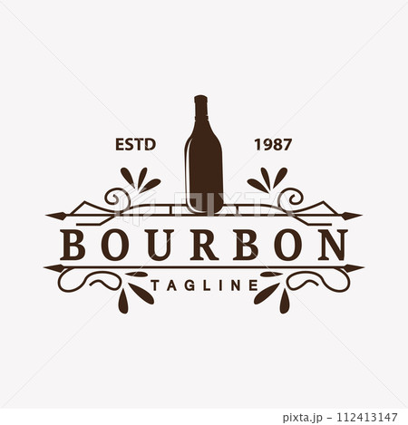 Whiskey Logo Design Old Drink Bottle Simple Style Retro Vintage Bar Restaurant Templet Illustration 112413147