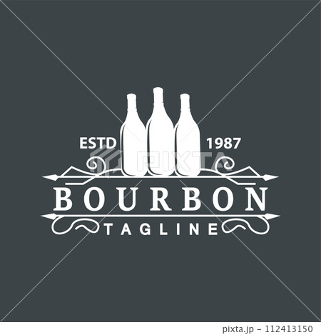 Whiskey Logo Design Old Drink Bottle Simple Style Retro Vintage Bar Restaurant Templet Illustration 112413150