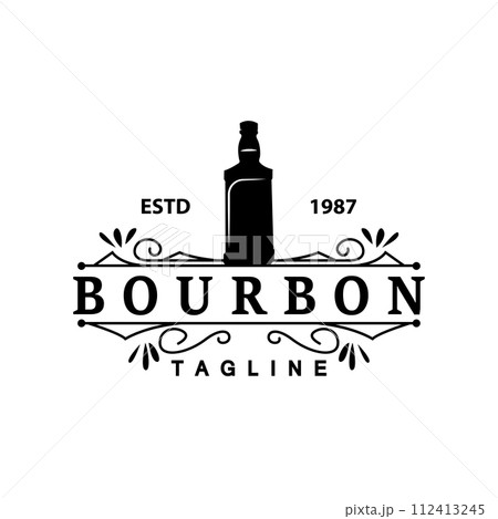 Whiskey Logo Design Old Drink Bottle Simple Style Retro Vintage Bar Restaurant Templet Illustration 112413245