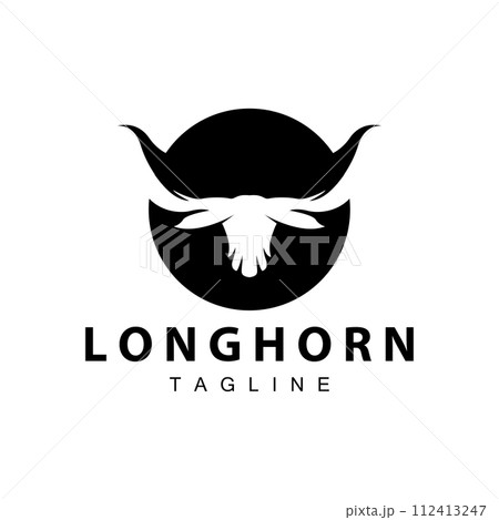 Longhorn logo design vintage old bull texas western country black silhouette 112413247