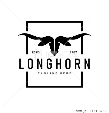 Longhorn logo design vintage old bull texas western country black silhouette Longhorn logo design vintage old bull texas western country black silhouette 112413267