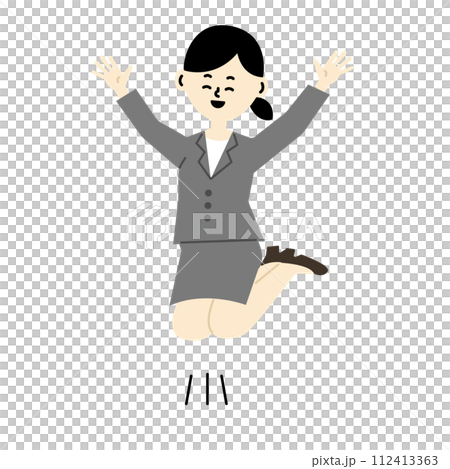 商人 Banzai 工作婦女跳躍微笑歡欣插圖 112413363