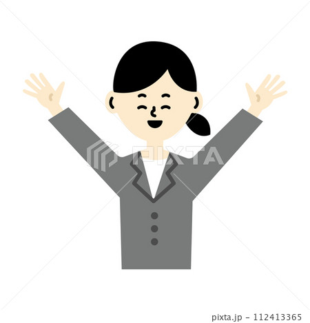 ビジネスパーソン　バンザイ　仕事　女性　上半身　笑顔　喜ぶ　イラスト 112413365