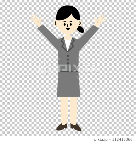商人 Banzai 工作婦女全身微笑歡欣插圖 112413366