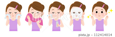 スキンケアをする女の子　詰め合わせ　セット　イラスト 112414014