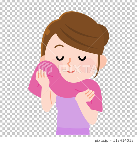 顔をタオルでやさしく拭く女の子　イラスト 112414015