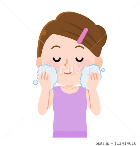 洗顔をする女の子　イラスト 112414016