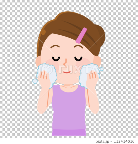 洗顔をする女の子　イラスト 112414016
