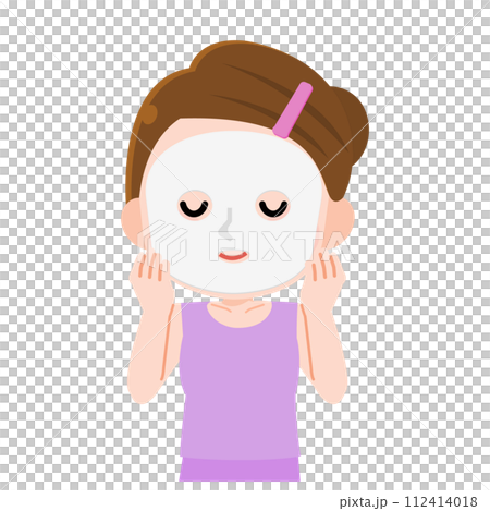 顔にパックをする女の子　イラスト 112414018