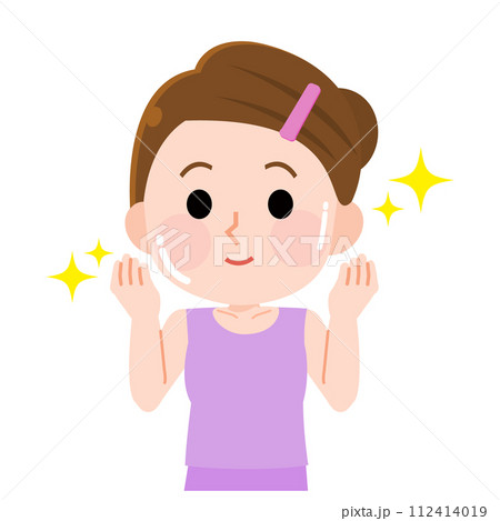 スキンケアをしてきれいな肌になった女の子 イラスト スキンケアをしてきれいな肌になった女の子 イラスト 112414019