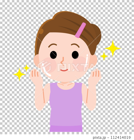 スキンケアをしてきれいな肌になった女の子 イラスト スキンケアをしてきれいな肌になった女の子 イラスト 112414019